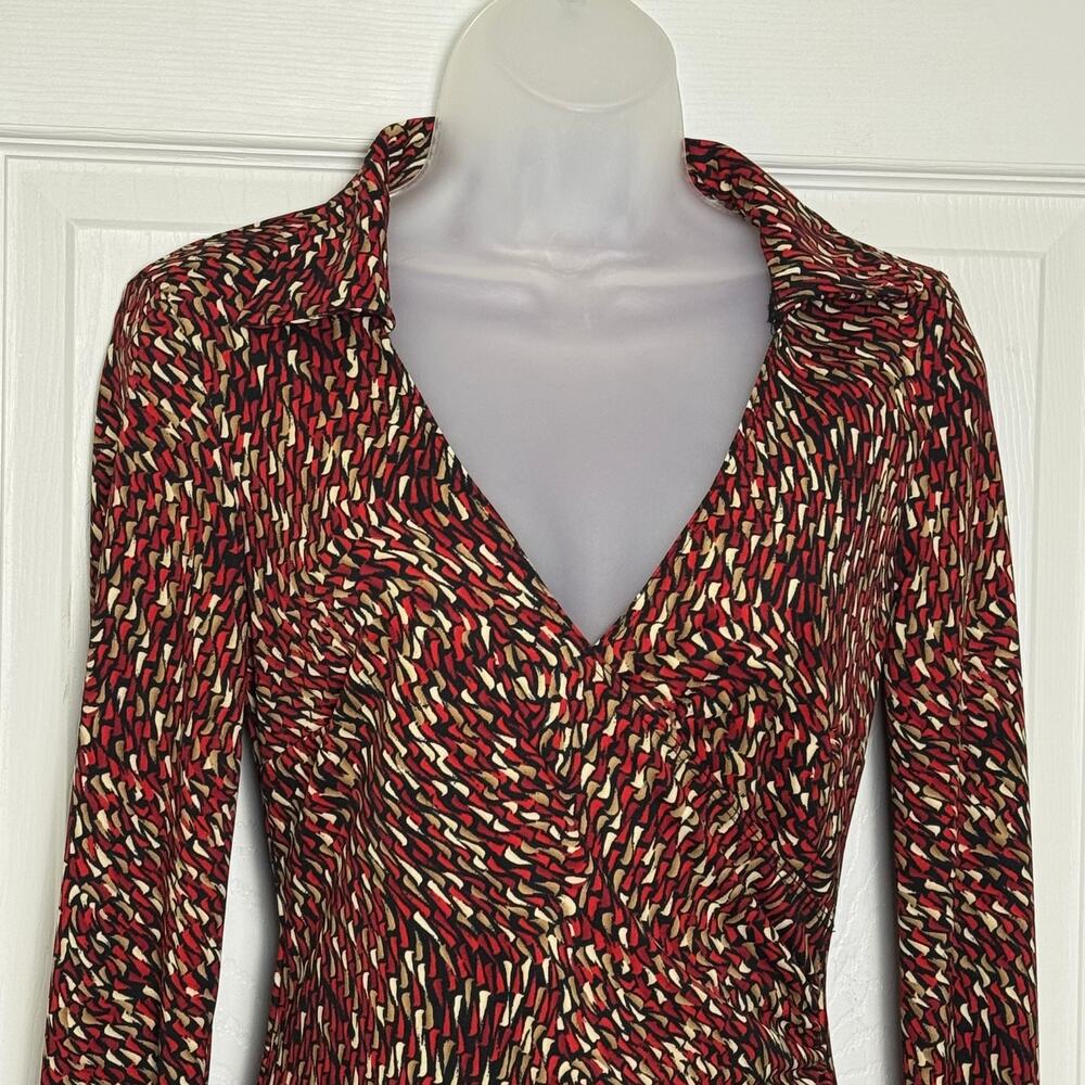 Abstract Geometric Faux Wrap Sheath Dress Surplice V Neck Career Office - Picture 3 of 9